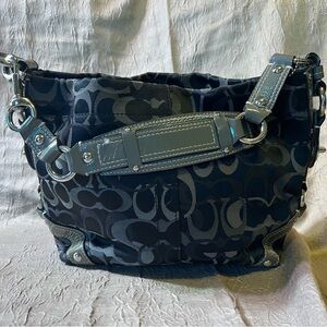 Grey tones Coach bag with gray/green leather and silver embellishmentlike new.